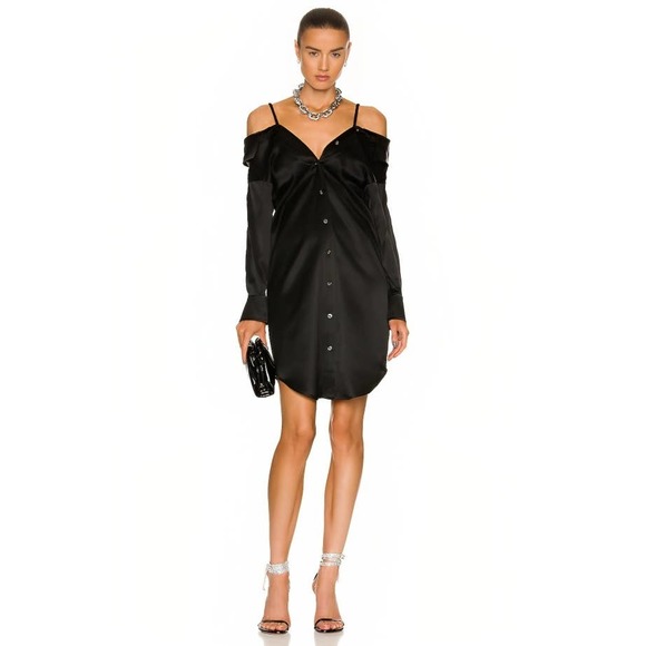 Alexander Wang Dresses & Skirts - Alexander Wang Off-Shoulder Shirt Dress in Black Size 8 Long Sleeve Button Front